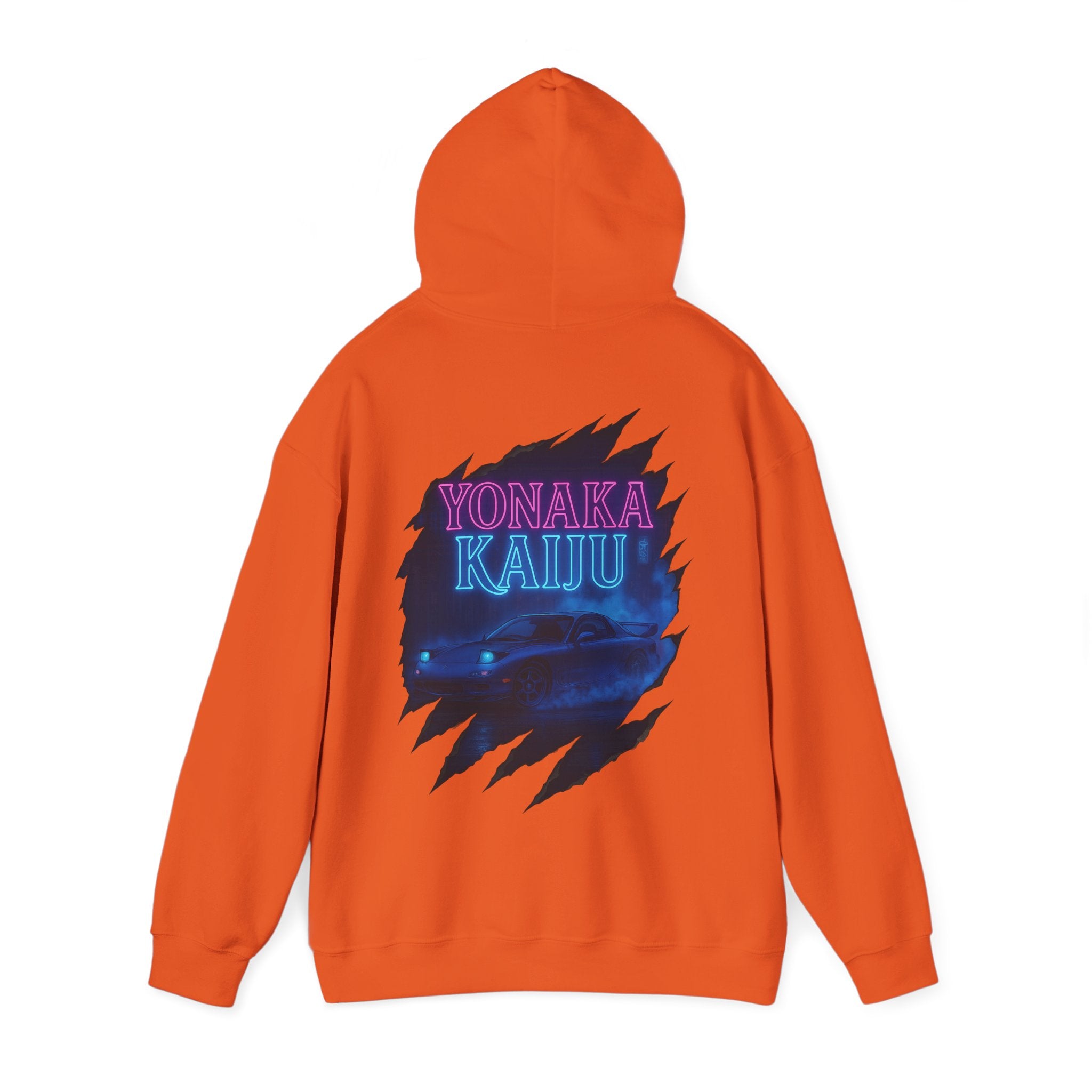 Kaiju Night Graphic Hoodie — "YONAKA KAIJU" Retro Neon Monster