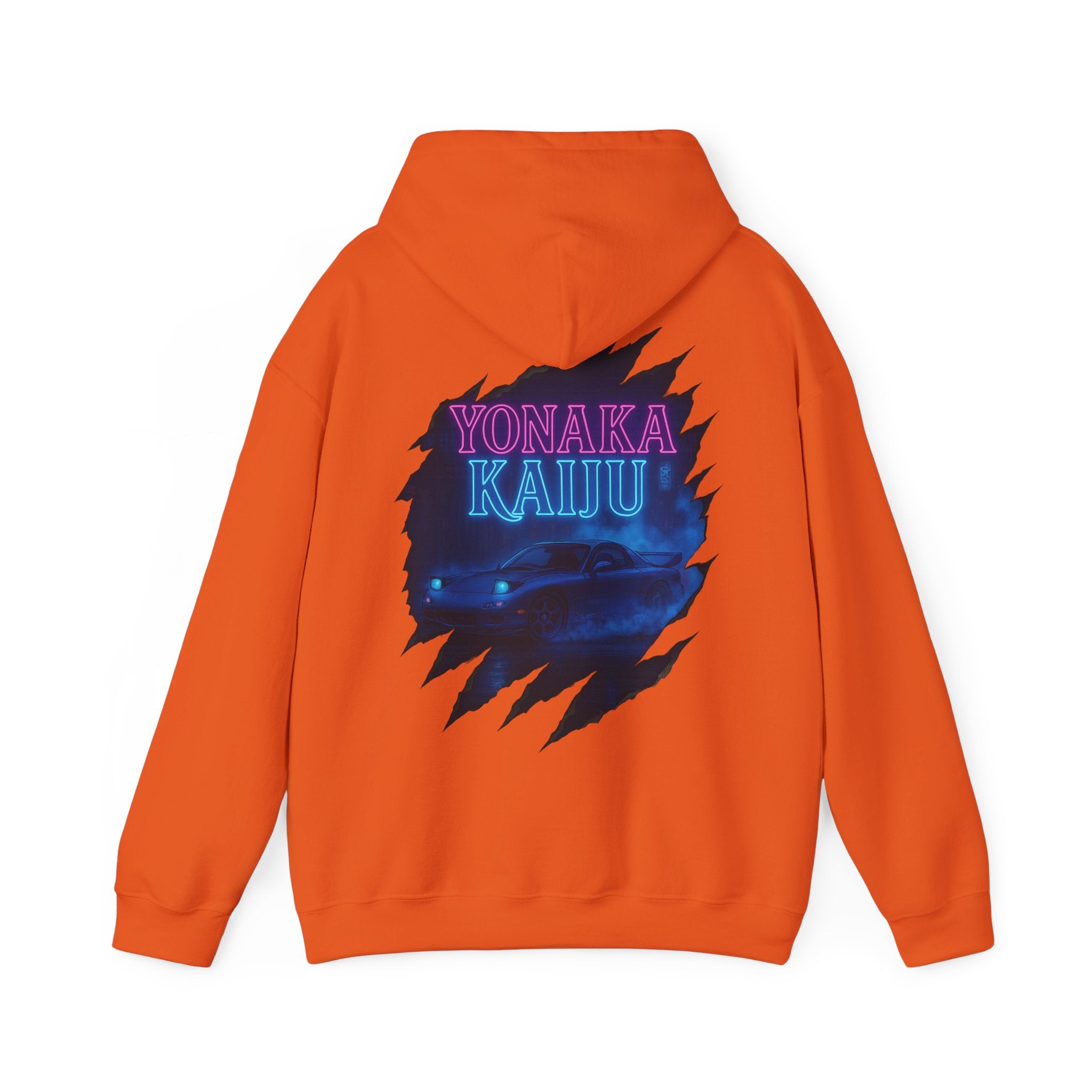 Kaiju Night Graphic Hoodie — "YONAKA KAIJU" Retro Neon Monster