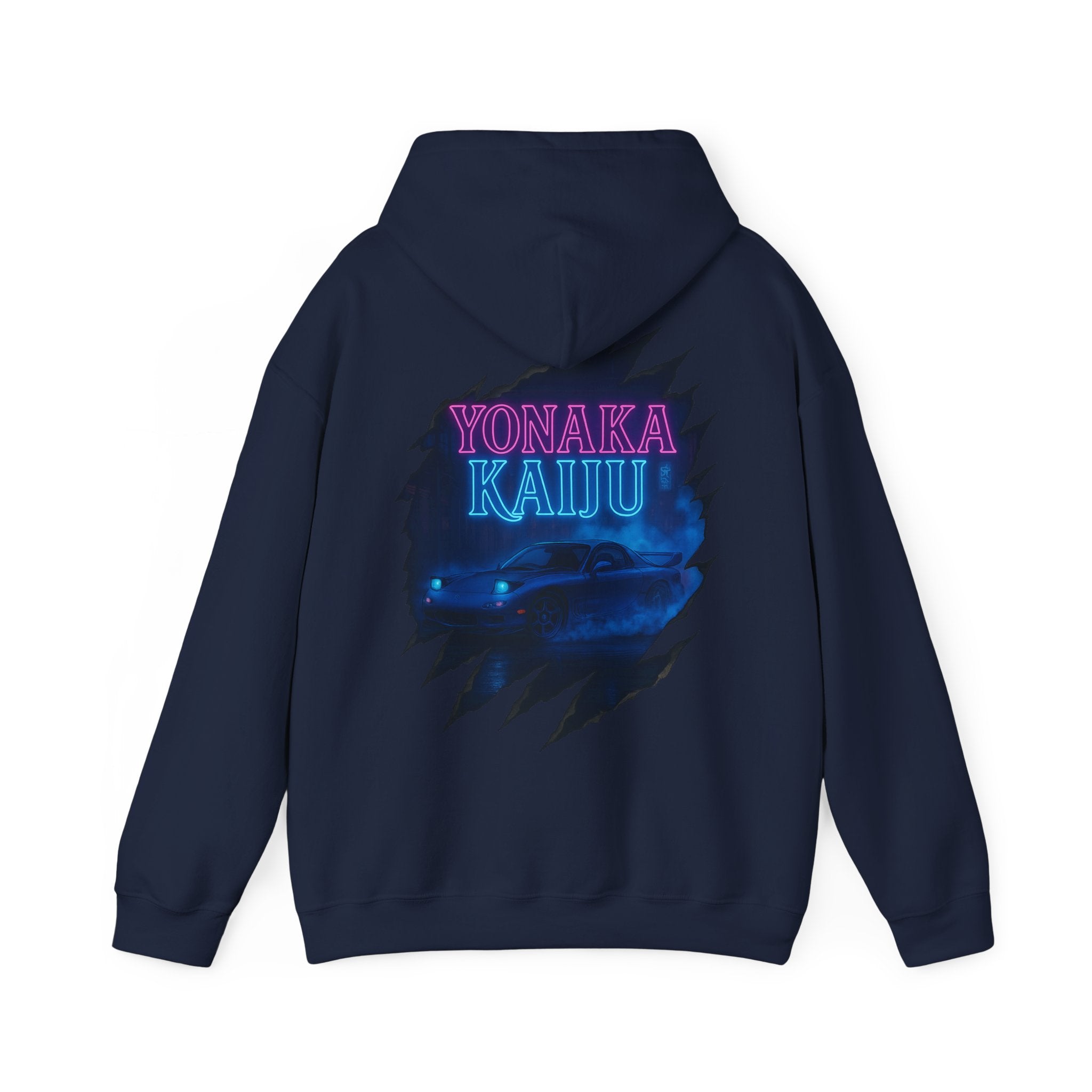 Kaiju Night Graphic Hoodie — "YONAKA KAIJU" Retro Neon Monster