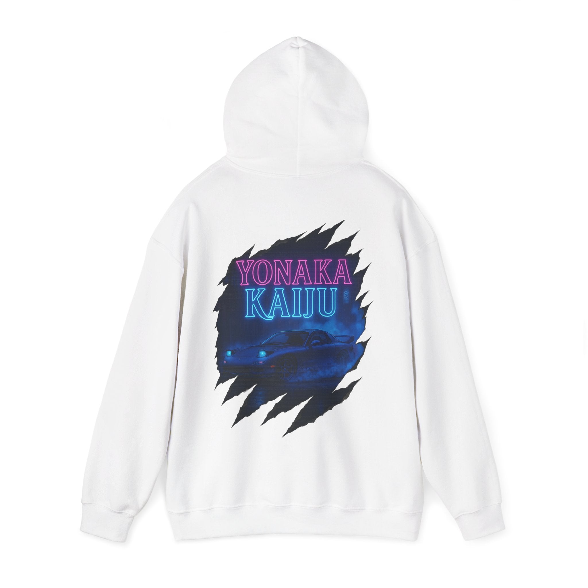 Kaiju Night Graphic Hoodie — "YONAKA KAIJU" Retro Neon Monster