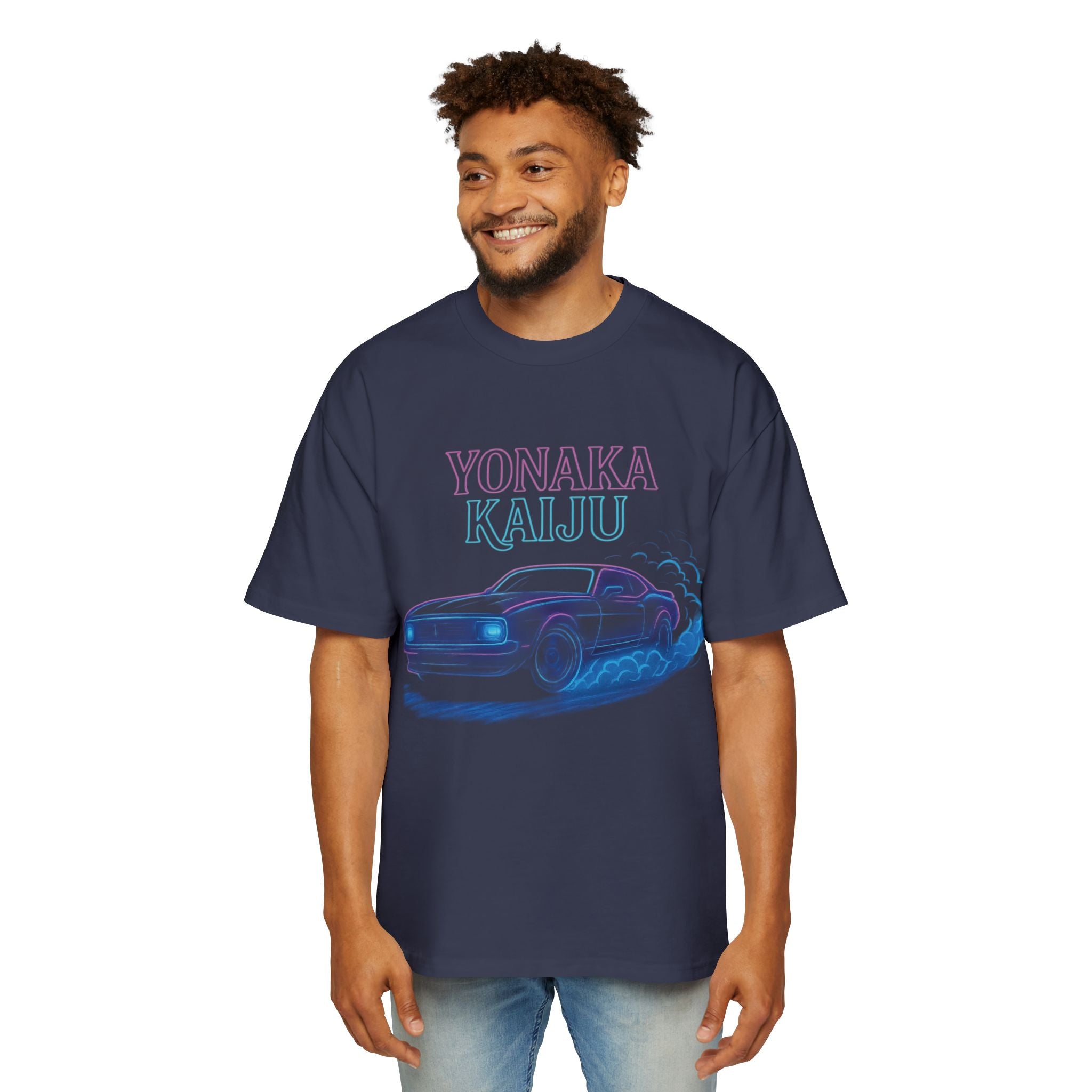 Yonaka Kaiju Neon Muscle Car Tee — Retro Vaporwave Racing T-Shirt