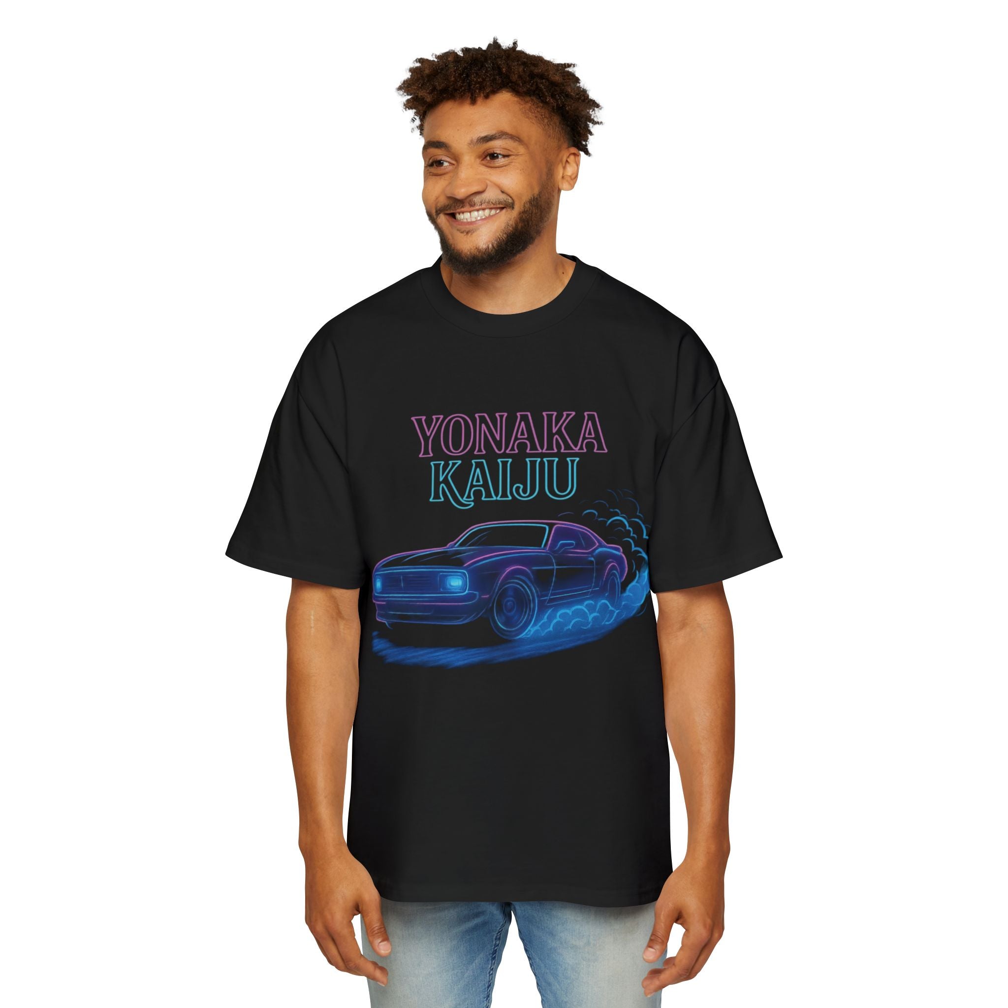 Yonaka Kaiju Neon Muscle Car Tee — Retro Vaporwave Racing T-Shirt