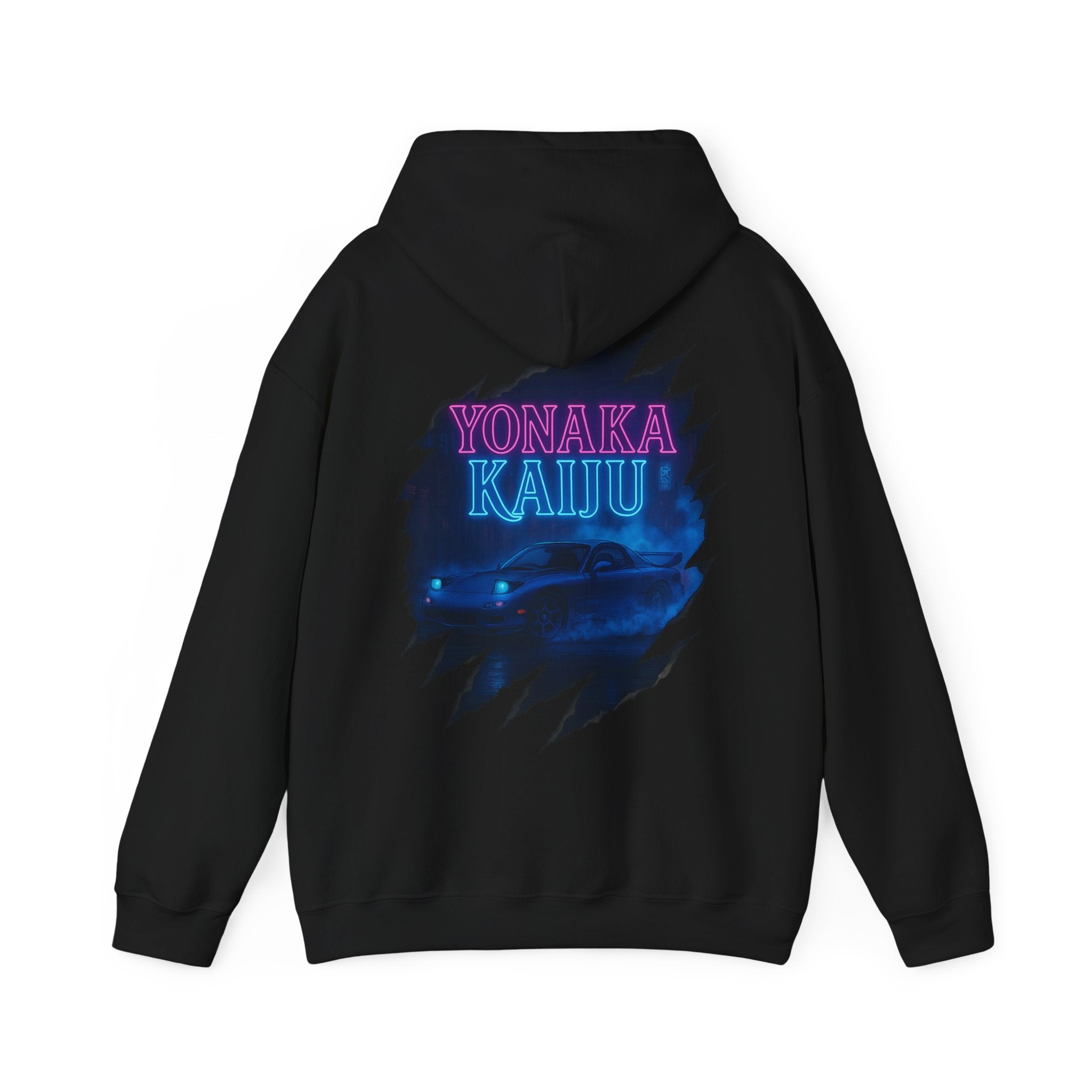 Kaiju Night Graphic Hoodie — "YONAKA KAIJU" Retro Neon Monster