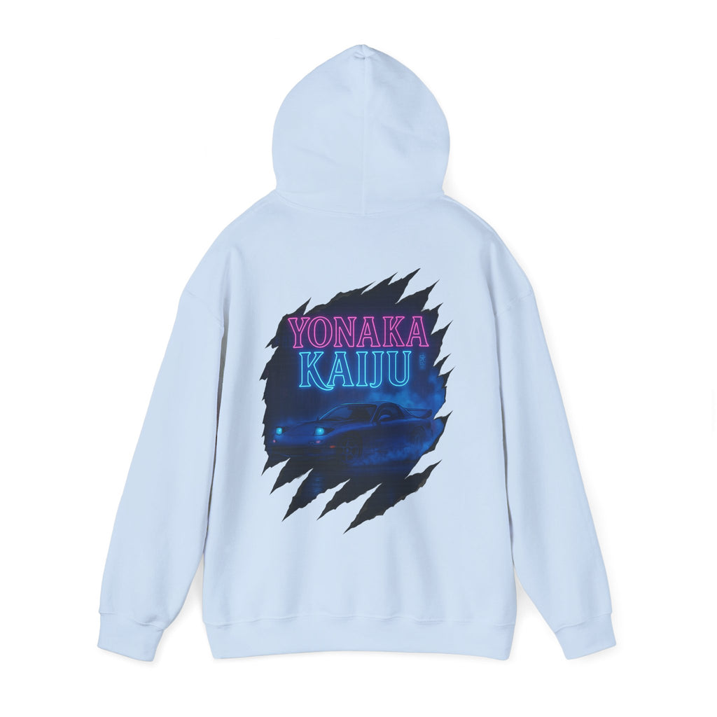 Kaiju Night Graphic Hoodie — "YONAKA KAIJU" Retro Neon Monster