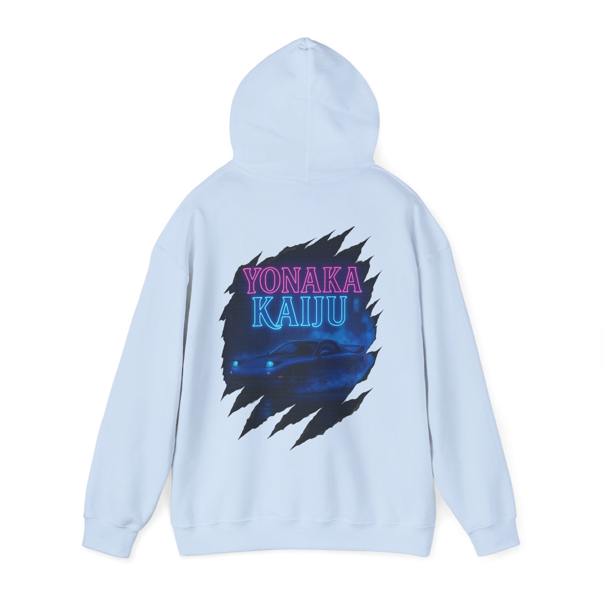 Kaiju Night Graphic Hoodie — "YONAKA KAIJU" Retro Neon Monster