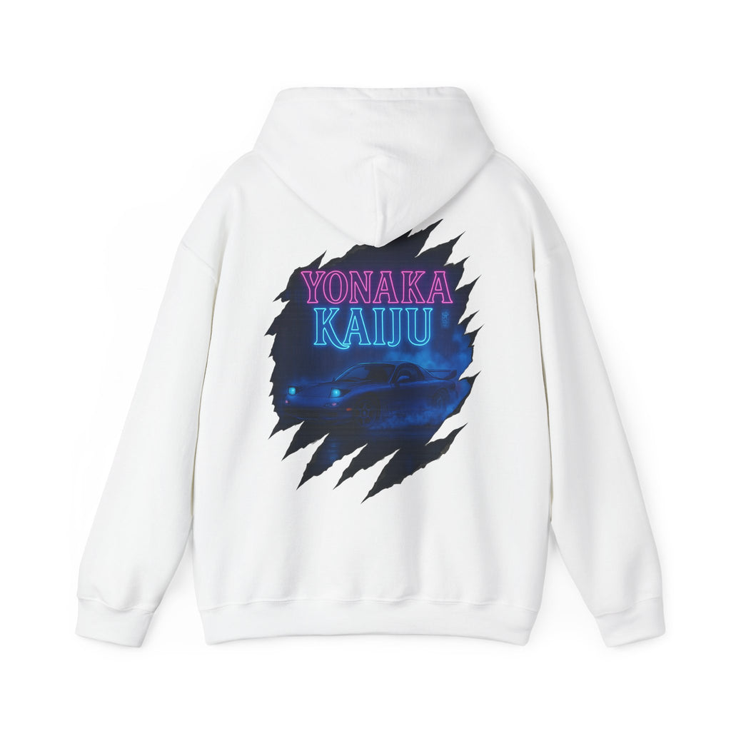 Kaiju Night Graphic Hoodie — "YONAKA KAIJU" Retro Neon Monster