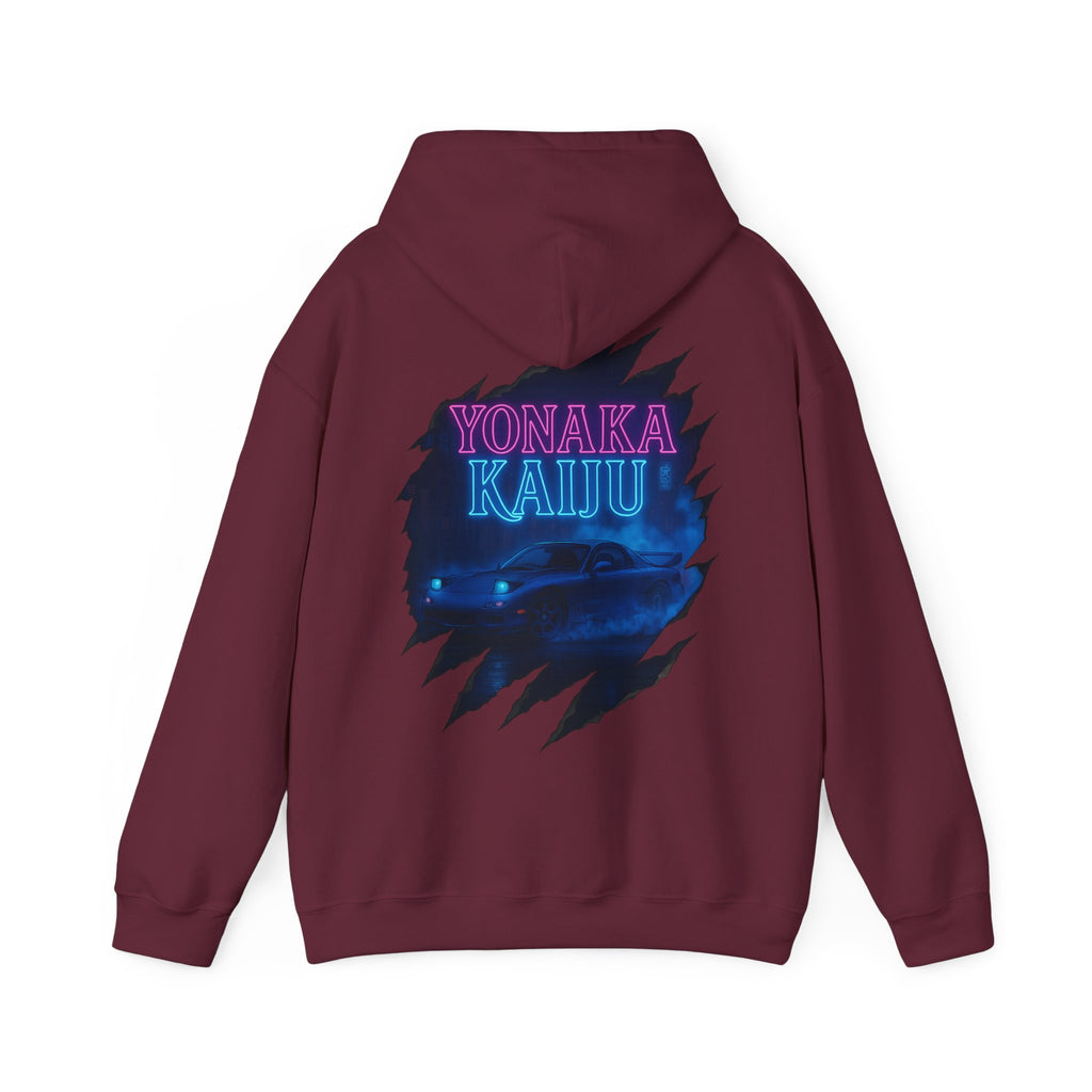 Kaiju Night Graphic Hoodie — "YONAKA KAIJU" Retro Neon Monster