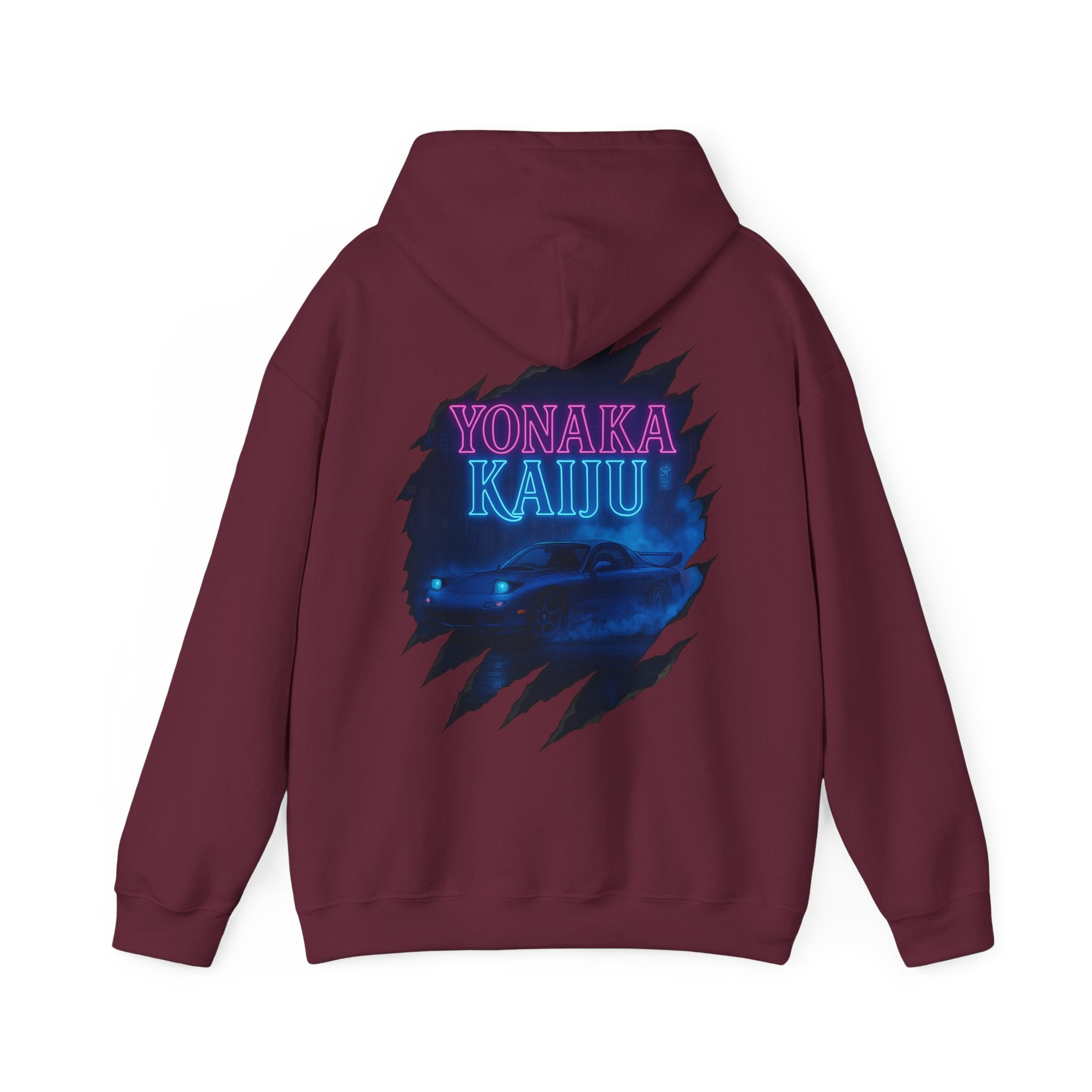 Kaiju Night Graphic Hoodie — "YONAKA KAIJU" Retro Neon Monster