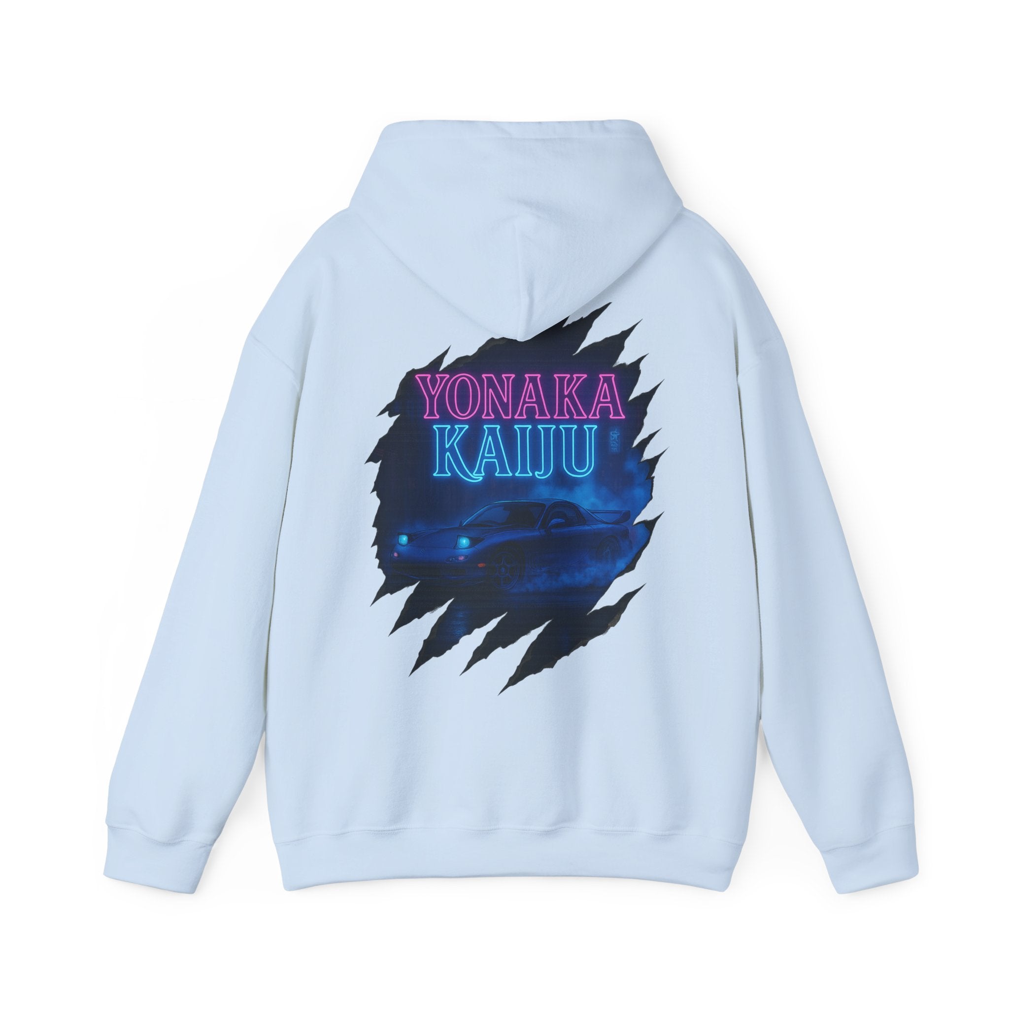 Kaiju Night Graphic Hoodie — "YONAKA KAIJU" Retro Neon Monster