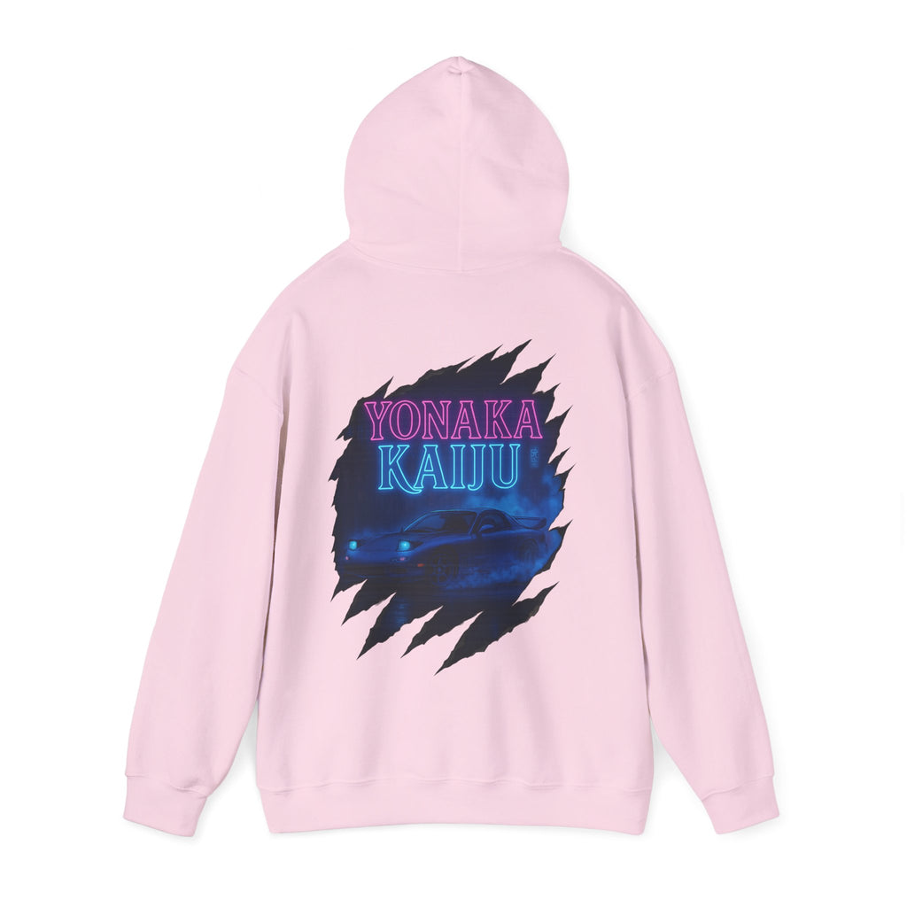 Kaiju Night Graphic Hoodie — "YONAKA KAIJU" Retro Neon Monster