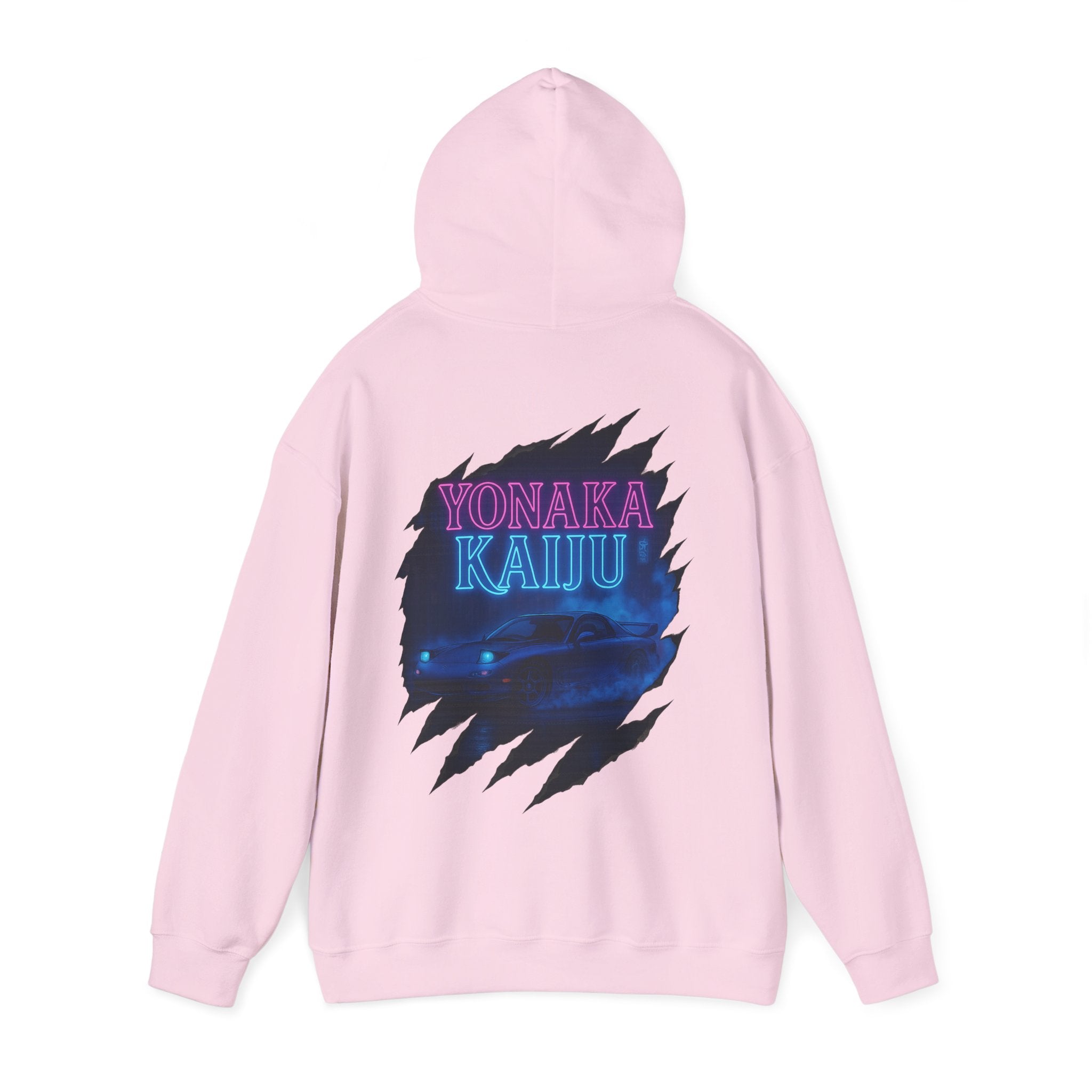 Kaiju Night Graphic Hoodie — "YONAKA KAIJU" Retro Neon Monster