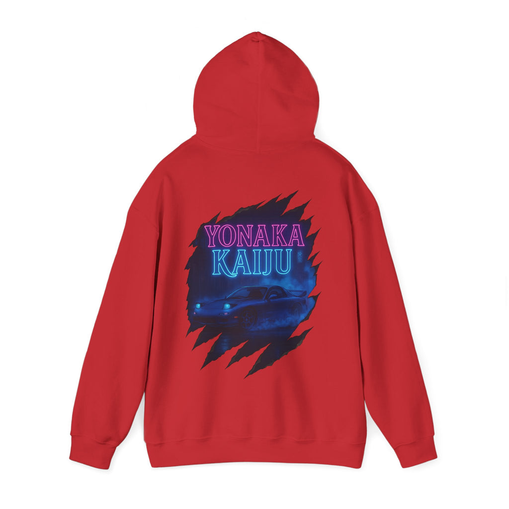 Kaiju Night Graphic Hoodie — "YONAKA KAIJU" Retro Neon Monster
