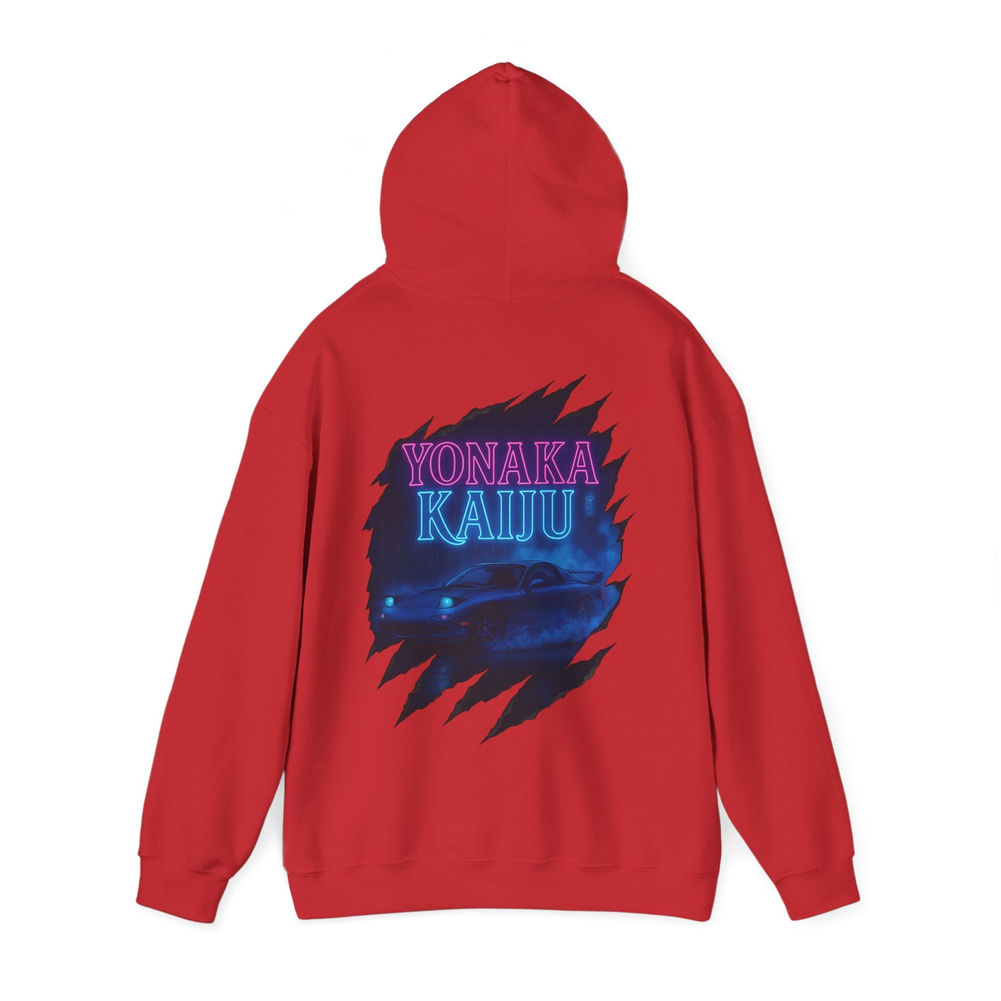 Kaiju Night Graphic Hoodie — "YONAKA KAIJU" Retro Neon Monster
