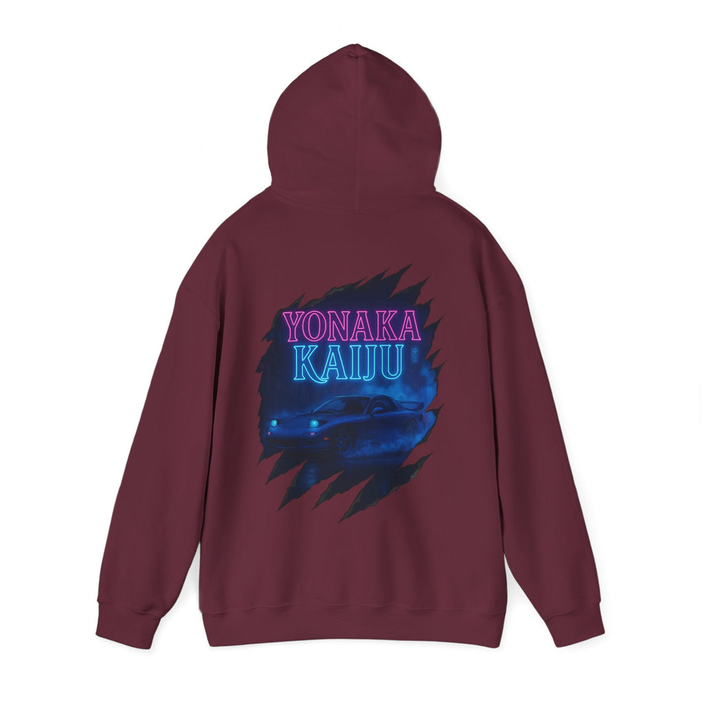 Kaiju Night Graphic Hoodie — "YONAKA KAIJU" Retro Neon Monster