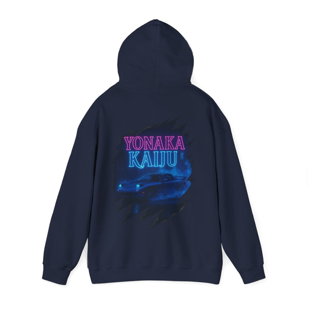 Kaiju Night Graphic Hoodie — "YONAKA KAIJU" Retro Neon Monster